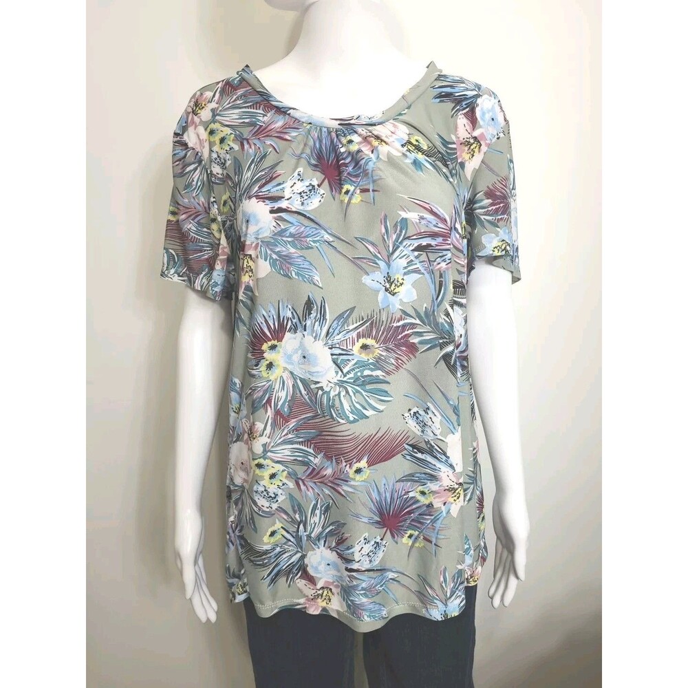 Emily Stacy Top Womens Plus Size 3X Floral Print Stretch Short Cap Sleeves
